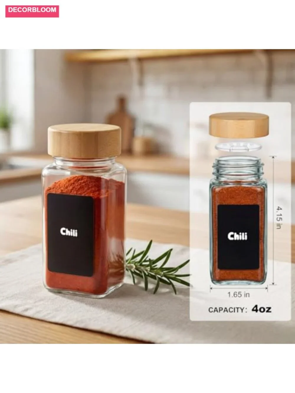 6pcs 4oz Glass Spice Jars with Shaker Lids, Labels, Funnel